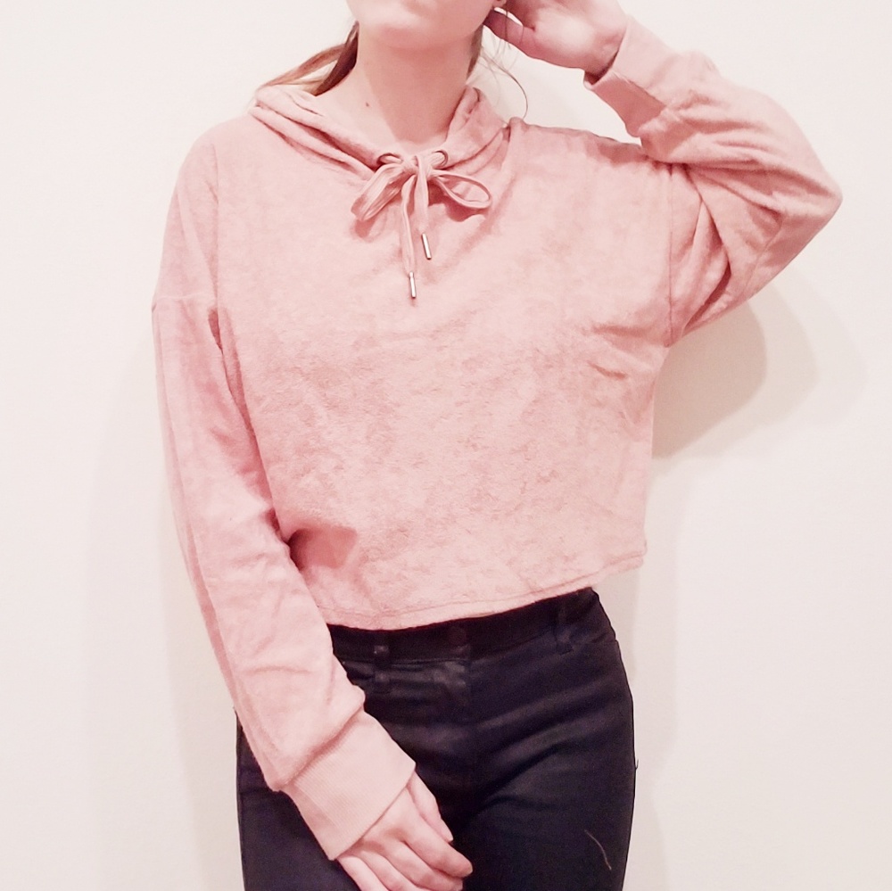 Pink French Terry Cropped Hoodie